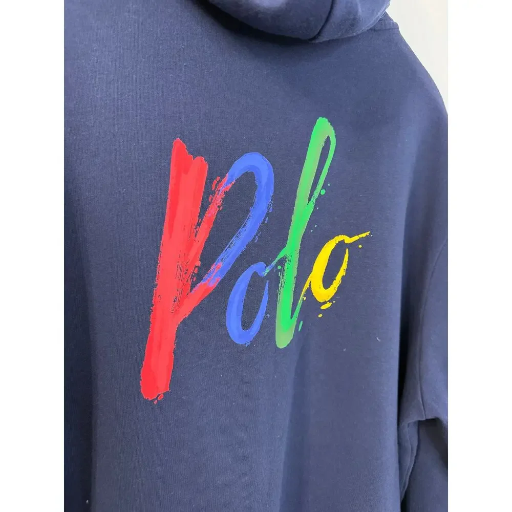 Polo Ralph Lauren Full Zip Hoodie Rainbow Spellout Pony Logo Sweatshirt Blue XXL